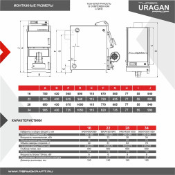 Котел твердотоп полуавтомат URAGAN Prof Turbo 28