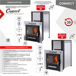 Печь-каменка CONVECT 26 (Конвект) с панорамным стеклом и обогревом помещения